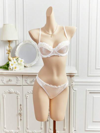 Crystal Vow Wit Kanten Patchwork Verleidelijke Lingerie Set
