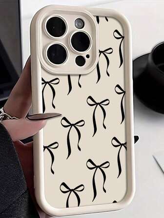 Bow-Knot Bowknot Concave Black Painted Phone Case, Compatible With IPhone 16/15/XR/16 Pro Max/7p 8p/P12 Pro Max/P13 Pro Max/P14 Pro Max/P13/P14/P11/P12/P14, XS/S/XS Max/7 8 GES2, Cute & Fashionable Thick Protective Cover Waterproof Shockproof Anti-Fall Scratch Resistant