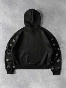 ROMWE MEN Street Life Felpa con cappuccio da uomo con diamanti scintillanti, vestibilità morbida - nero - Visualizzare 2