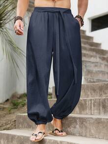 Manfinity RSRT Men's Loose Wide Leg Pants, Style Casual Trousers, Nepal Wide Leg Pants Harem Pants Boho Pants