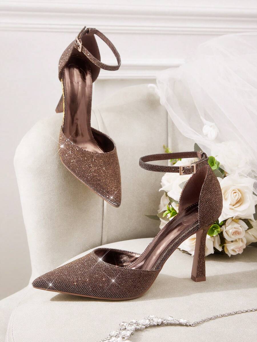 CUCCOO HITCHD Cuccoo Glitter Embellished Fashion High Heel Pumps For Women - Coffee Brown - View 1