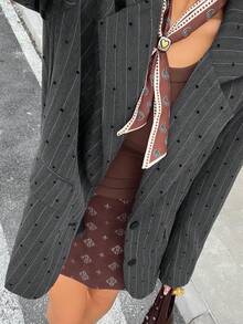 Livesso 女士宽松商务休闲通勤优雅刺绣爱心条纹时尚街头风西装外套，适合秋、冬、春季穿着 - 灰色 - 查看 8