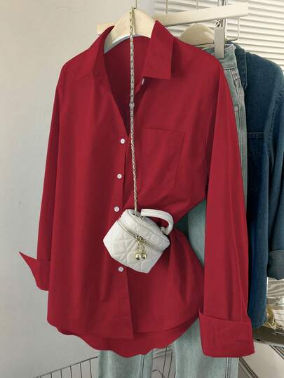 Airaco Women's Casual Solid Color Long Sleeve Shirt Fall Cloth For Women