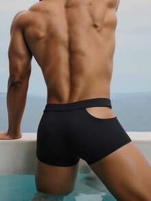 Manfinity VDAYZ Męskie, jednokolorowe, modne kąpielówki z wycięciami, odpowiednie na letnią plażę - Czarne - Zobacz 2