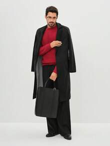 Manfinity CityGents 男士纯色圆领长袖休闲毛衣，秋冬季 - 紅色 - 查看 3