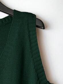 SHEIN LUNE Nueva Top de Chaleco de Punto de unicolor, Estilo Minimalista Europeo, Versátil y de Moda - Verde Oscuro - Ver 4