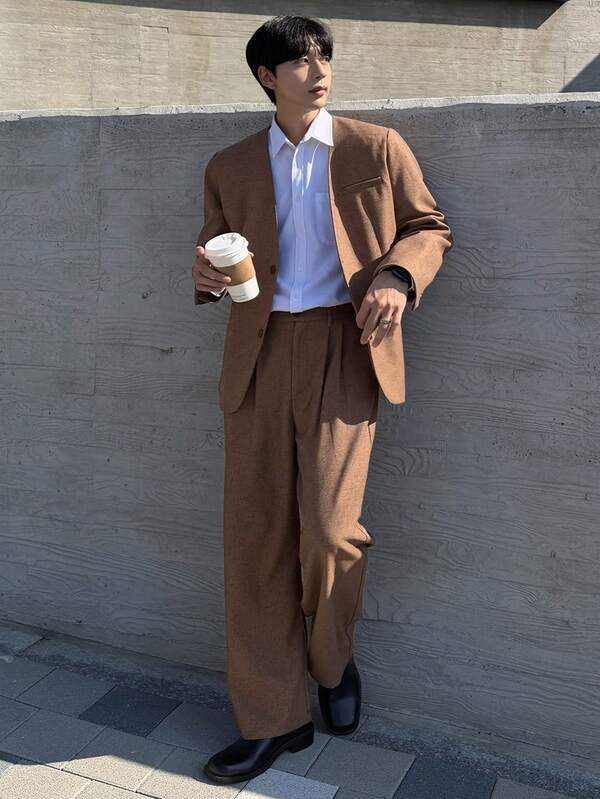 DAZY Ensemble casual long en couleur unie kaki pour hommes, automne