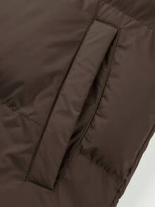 Manfinity Homme Loose Men's Hooded Zipper Padded Coat Without Sweater - Coffee Brown - View 4