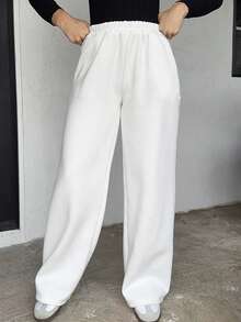 Andrea Bello Oversized Fleece Sweatpants Spring Vacation Airport Casual 90's Summer Airport Fall Autumn Winter Christmas - White - View 3