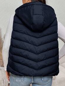 SHEIN Frenchy 女士加大码加厚背心，舒适休闲百搭日常及聚会穿着，黑色加厚背心女士羽绒背心女士冬季背心女士外套连帽羽绒背心带帽羽绒背心