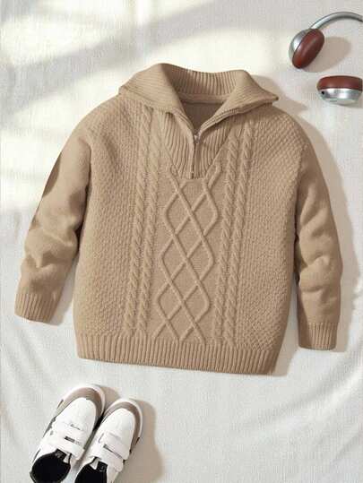 PrepCrw Young Boys Cable Knit Quarter Zip Sweater Kids Winter Sweaterboys Winter Sweater Fall