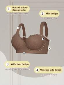 1pc Women's Soft & Comfortable Wireless Adjustable Strap Lift & Support Bra - Mocha Brown - View 3