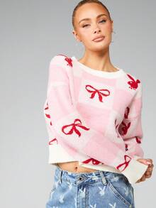 Missguided x Playboy Áo len dệt kim dáng rộng dáng ngắn họa tiết nơ thỏ Giáng sinh tay dài ấm áp mùa đông thu - Nhiều màu - Xem 1