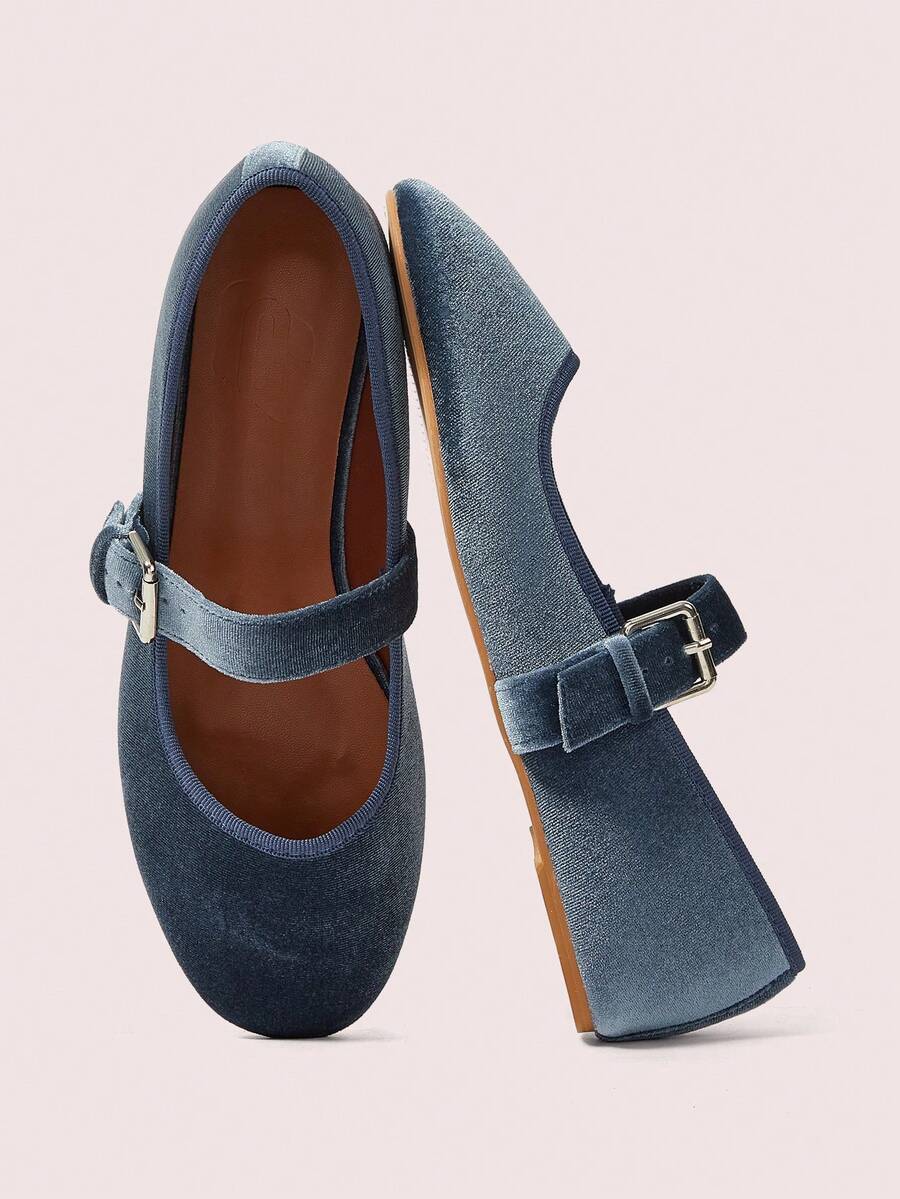 CUCCOO DOLLMOD Bailarinas de terciopelo azul clásicas, elegantes y lindas, de moda versátil para mujer - Azul - Ver 1