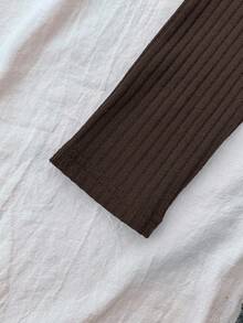 SHEIN Áo thun ren viền nơ trơn màu đơn sắc dành cho bé gái tuổi teen - màu nâu - Xem 5