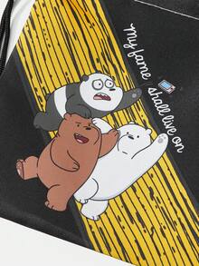 We Bare Bears X SHEIN Cartoon & Letter Print Travel Drawstring Bags, Multi-Size Storage Pouches - Black - View 6