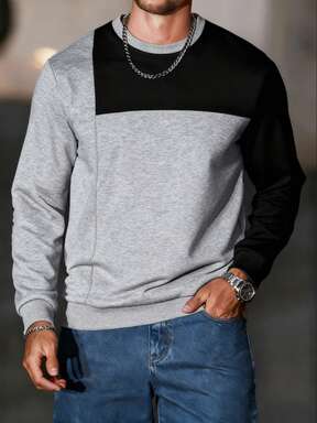 Manfinity Homme Men's Colorblock Crew Neck Casual Pullover Sweatshirt