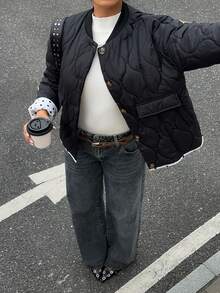 Siren Gaze Damen Winter Patchwork Polka Dot Muster Langarm Lässig gesteppter Mantel mit Polsterung, Schwarz Polka Dot Muster