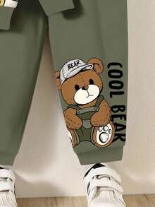 SHEIN 2pcs/Set Young Boys Casual Cute Cartoon Bear & Letter Print Comfortable Long Sleeve Sweatshirt And Pants Set, Suitable For Summer - Multicolor - View 5