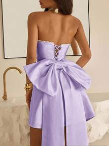 Vowa Áo bandeau cổ nơ sang trọng cỡ lớn đính ngọc trai thanh lịch, thích hợp cho đám cưới, sự kiện, tiệc tùng, kỳ nghỉ, dạ tiệc - Màu tím  Violet - Xem 8
