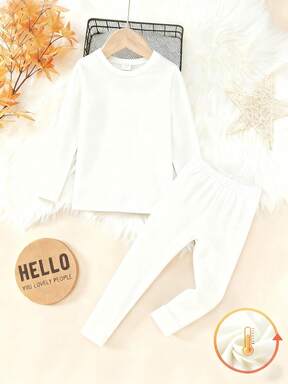 مجموعة قميص داخلي بياقة عالية وأكمام طويلة وبنطلون ضيق حراري للفتيات، 2 قطعة