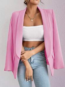 Rafferiza 女式纯色披肩领长袖休闲办公室西装外套 - 粉色 - 查看 3
