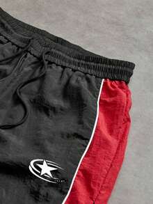 Sport MetroGents Pantalones deportivos casuales de calle para hombres con cordón, pantalones cortavientos de contraste de color, pantalones deportivos, pantalones de chándal, pantalones rojo - Bronce - Ver 7