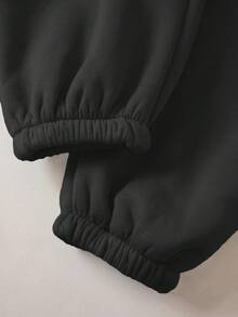INAWLY 2 cái/bộ Màu thuần Tay áo dài Hoodie Và Quần thể thao - màu đen - Xem 6