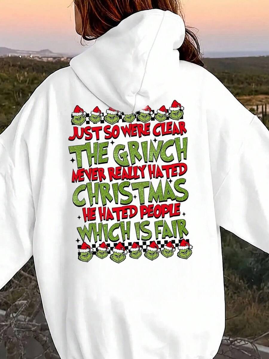 Otoño invierno nuevo mujer manga larga sudadera con capucha mujer casual patrón cálido estampado sudadera con capucha mujer top - Blanco - Ver 1