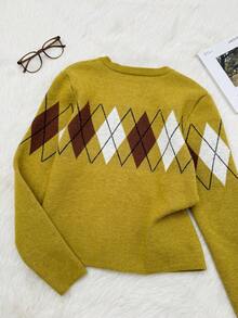 SHEIN Unity Áo khoác cardigan dệt kim cổ tròn, cài cúc đơn, họa tiết hình thoi màu xanh lá cây lấy cảm hứng từ rau củ muối chua, mẫu mới Xuân/Hè 2026, thích hợp mặc đi làm và dạo phố. - xanh quân đội - Xem 6