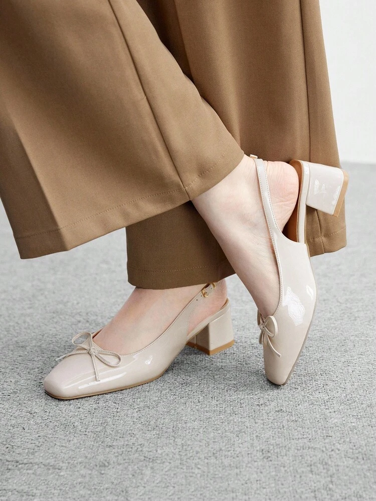 CUCCOO BIZCHIC Women's Classic Mid-Heel Slip-On Pumps With Bow Accent, Versatile Commuting Shoes, White For Christmas Valentine's Day Spring Shoes