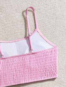 SHEIN Bộ đồ bơi 2 mảnh họa tiết bướm cho bé gái, trang trí hình bướm màu đen, dây đeo dễ thương có thể điều chỉnh - Hồng - Xem 3