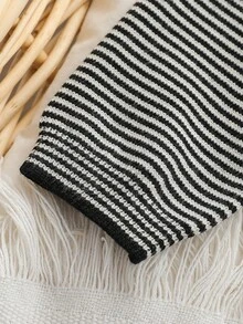 SHEIN Baby Boy Turndown Collar Raglan Sleeve Striped Sweater And Knit Pants Casual Outfit Baby Boy Knitted Set Baby Boy Clothes Black Baby Boy Long Sleeve Polo Knit Two Piece Toddler Baby Boys Outfit Late Fall