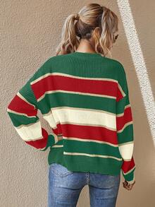 EMERY ROSE Women's Latest Fashion Comfortable Christmas Color Block Pullover Sweater - Multicolor - View 2