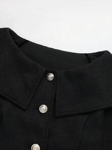 SHEIN Franclia 两件套，单肩领，修身剪裁；不对称侧开衩，金属扣装饰，秋冬款 - 黑色 - 查看 8