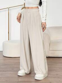 SHEIN PETITE Sommer Hoch Taillierte Hose Multi-Teile Set, Weite Bein Hose Hohe Taille Gefaltete Weite Bein Hose, Hose, Locker Sitzend, Lang Hose