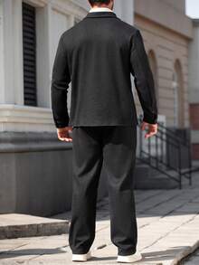 Manfinity Homme 男士纯色单排扣西装外套和裤子休闲套装 - 黑色 - 查看 2