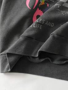 ROMWE MEN Street Life Teen Boy Letter & Racing Car Print Hooded Long Sleeve Sweatshirt - Black - View 4