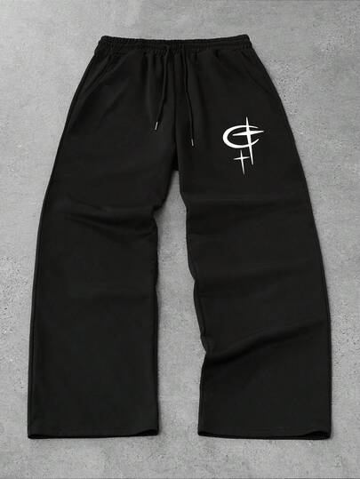 Street Life بنطلون رياضي رجالي فضفاض مريح ذو ساق مستقيمة، أسود