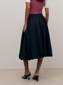 Nöista Falda midi de mezclilla con globo y cintura elástica. Para un look de primavera para todos los días, eventos, vacaciones de lujo, bodas, fiestas, festivales y verano. - Azul Marino - Ver 2