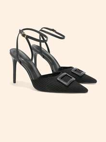 CUCCOO BASICS Women's Pointed Toe Buckle Design Fashion High Heels For Daily Wear - Black - View 2