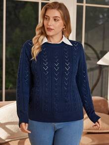 Rosumi Plus Size, zimowy, swobodny, elegancki, dzianinowy sweter z kwiatowym wzorem, dopasowany, z okrągłym dekoltem, odpowiedni jako warstwa bazowa lub odzież wierzchnia do pracy, na zakupy, wakacje, imprezy, festiwale muzyczne, odzież domową, imprezy z okazji rozpoczęcia roku szkolnego i jako prezent.