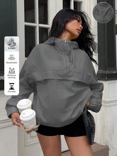 Muchica Graue, lässige, leichte Webjacke für Damen, Oversize-Sweatshirt, Damen-Shirt in Kaffeebraun, graue Oberteile für Damen, weite Shirts für Damen, graue Bluse