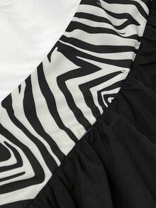 Maweii Plus Size Women Patchwork Zebra Print Ruffle Hem Loose Fashion Blouse - White - View 7