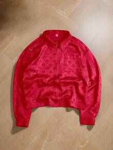 TOKVUE Áo sơ mi nam dài tay, kiểu dáng thường ngày, chất liệu jacquard, có khóa kéo. - Đỏ - Xem 1