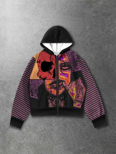 Street Life بلوزة رياضية رجالية مطبوعة رقميًا بطبعات داكنة مع سحاب