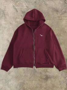 Manfinity Dauomo Men's Casual Zip-Up Hoodie Sweatshirt - Burgundy - View 4