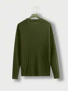 Calvornis Cardigan de manga larga con cuello en V acanalado y botones delanteros de unicolor para hombre - Verde militar - Ver 2