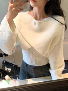 DAZY 女士纯色吊带背心和休闲长袖衬衫两件套家居服套装 - 卡其色 - 查看 5