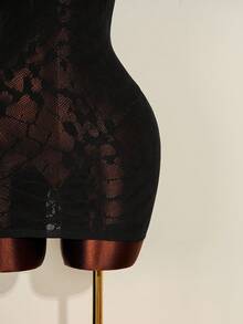 SHEIN Unity Sexy Black Punk Style Jacquard Halter Bodycon Dress - Black - View 3